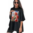 thumbnail image 3 of Plus Size Shirt for Women Black Tops for Women Short Sleeves Shirt for Women Rose T Shirt Crewneck Shirt for Women 4XL, 3 of 5