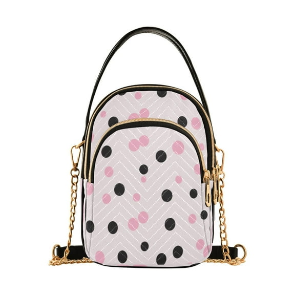 ALAZA Chain Crossbody Bags for Women Pink and Black Polka Dots Shoulder Handbag Phone Purse