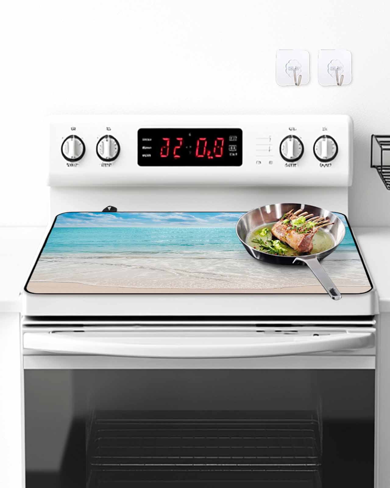 Stove Top Covers for Electric Stove, Summer Beach Glass Stovetop Cover Protector, Blue Coastal Ocean Seaside Nautical Induction Cooktop Protector Oven Mat for Kitchen Countertop 24"x21"