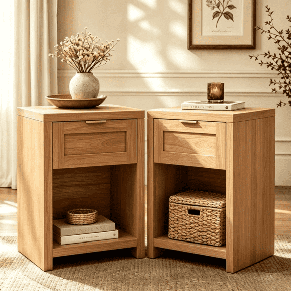 ARKANTOS Large Nightstand Set of 2, Farmhouse Style Bedside Tables, for Bedroom and Living Room, Natural Oak