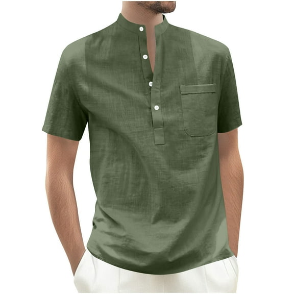 Tee Shirts Mens 2Xlt Tshirts for Men Men's Summer Solid Color Cotton Linen Shirt Pocket Casual Beach Short Sleeve T-Shirt Shirt