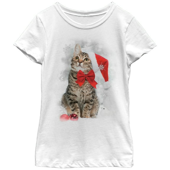 Girl's Lost Gods Christmas Ornament Kitten  Graphic Tee White Small