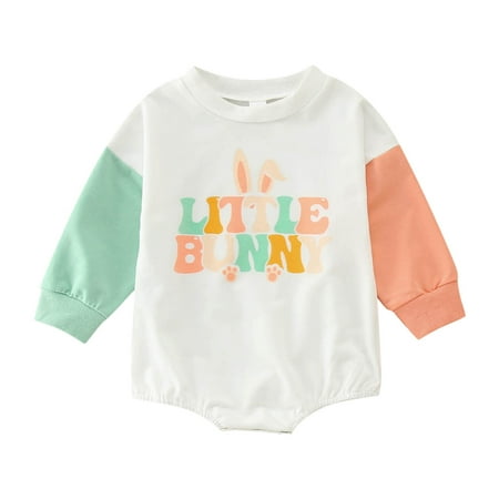 

Infant Boys Girls Easter Long Sleeve Cartoon Rabbit Printed Pullover Romper Sweatshirt Bodysuits