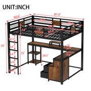Bellemave Queen Size Loft Bed with Desk, Metal Loft Bed with Storage Shelves & Non-woven Fabri Drawers and Built-in Ladders for Teens, Adults, Black