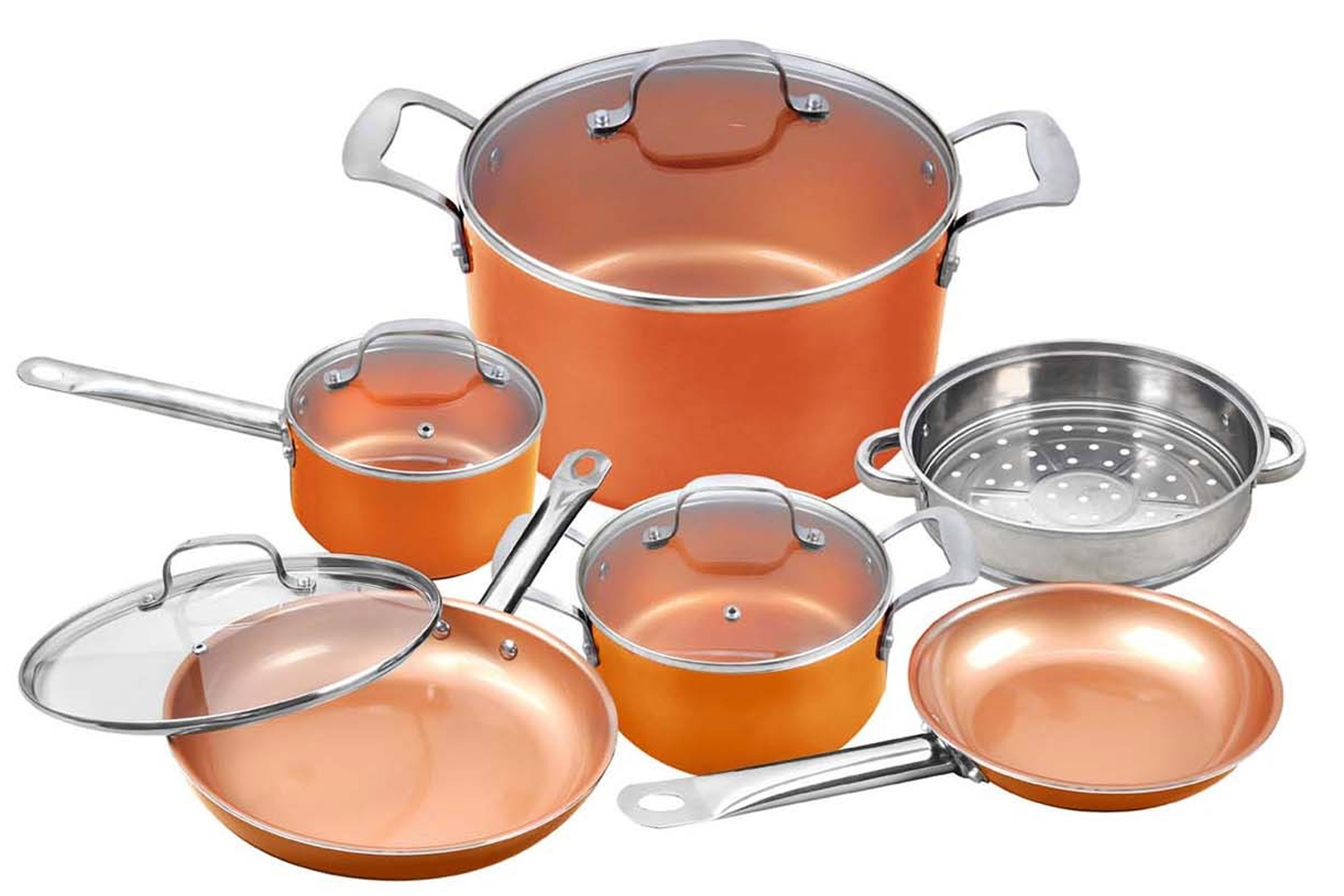 10PC Copper Cookware Set With Stainless Steel Handle ...