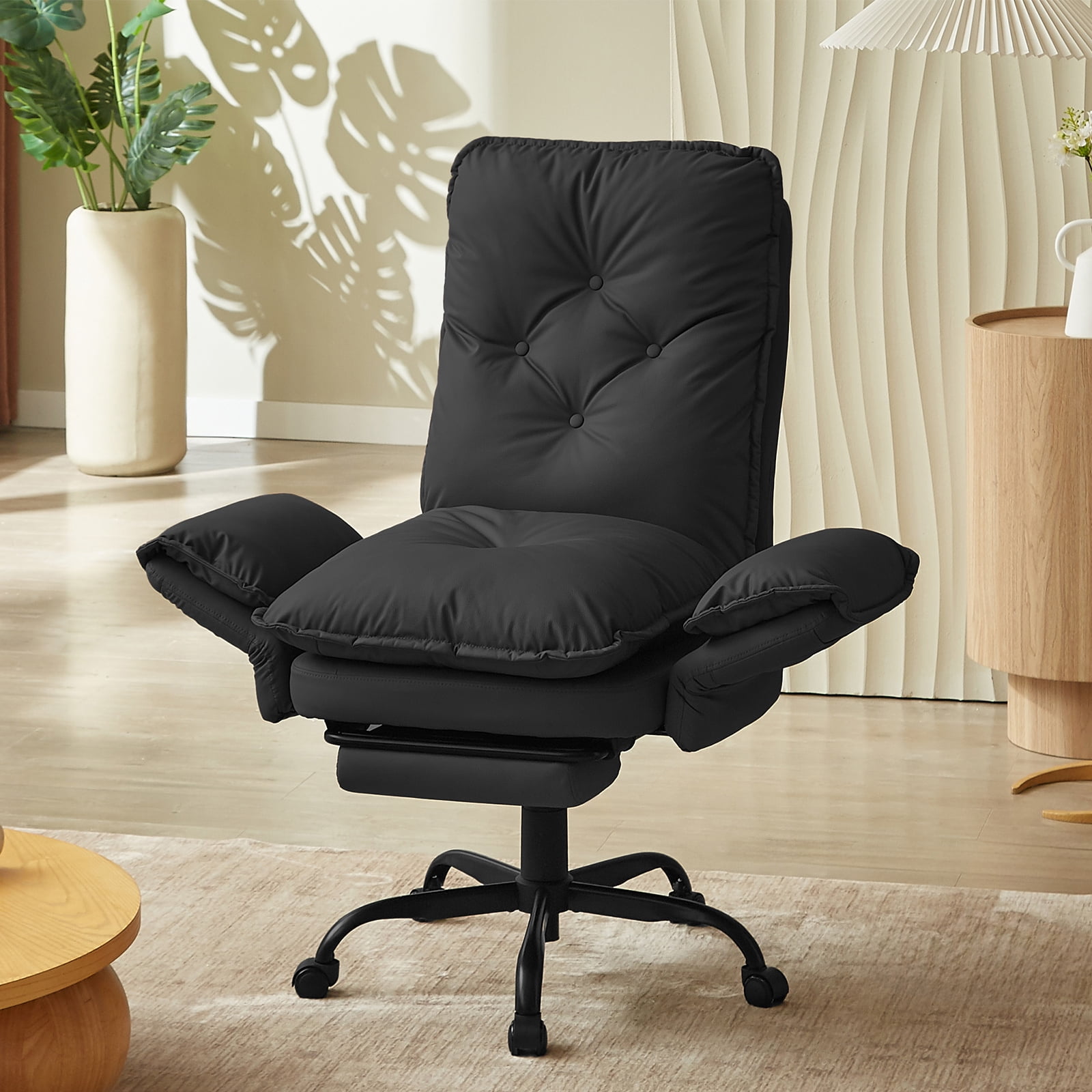 Bestier Big and Tall Executive Office Chair with Footrest and Flip-Up Arms, Ergonomic Reclining High Back Criss Cross Chair with Side Pockets, Height Adjustable, Black