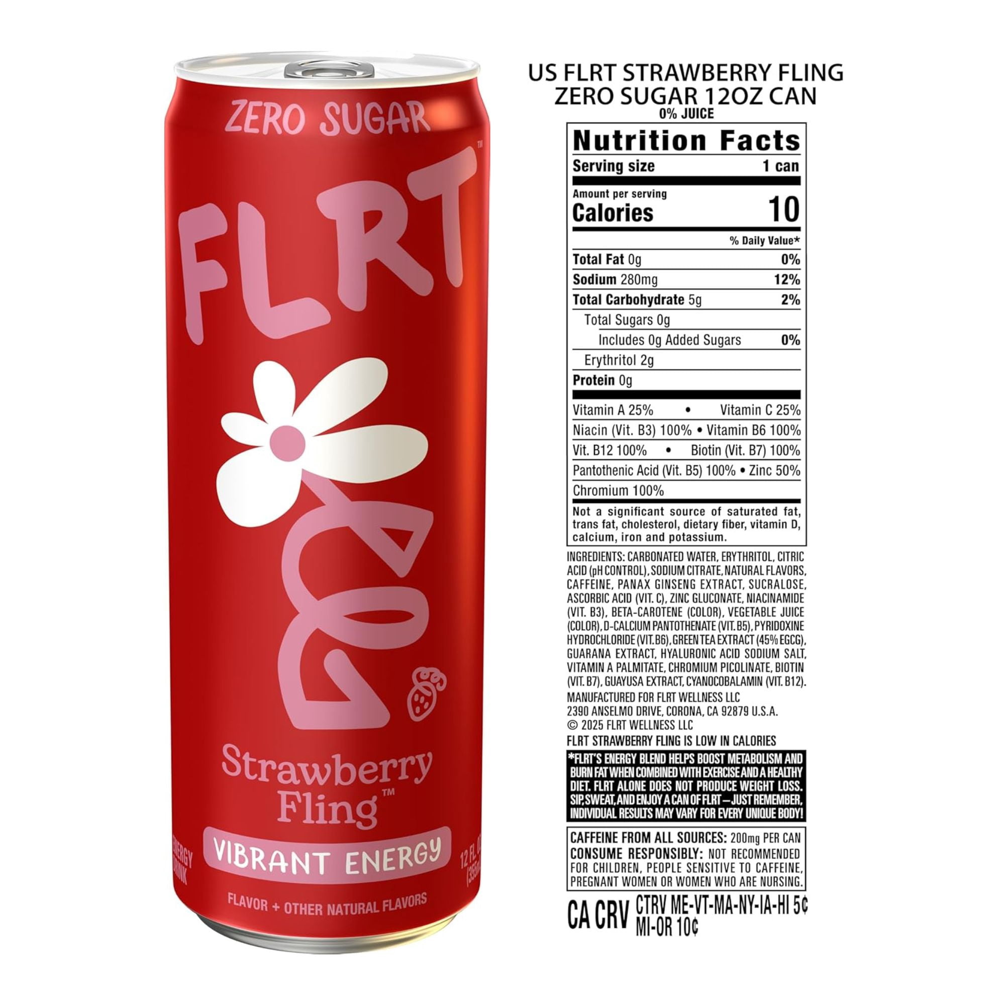 FLRT Energy Drink 4‑Flavor Sampler Pack, 4 Cans, Zero Sugar