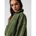 thumbnail image 4 of Women'S City Denim Jacket-Long Sleeve Oversized Boyfriend Style Jean Jacket with Button Up Front Army Green M, 4 of 7