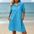 thumbnail image 3 of Summer Dress for Women Collared Short Sleeve Half Button Down Loose Casual Solid Dress with Pockets, 3 of 7
