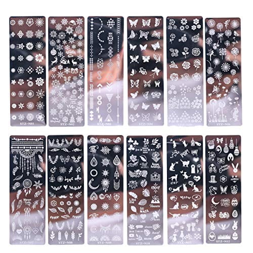 12 nail stamp templates with flower butterfly animal design metal image nail plates decorating polish plate print stamper decals stencils tools walmart com