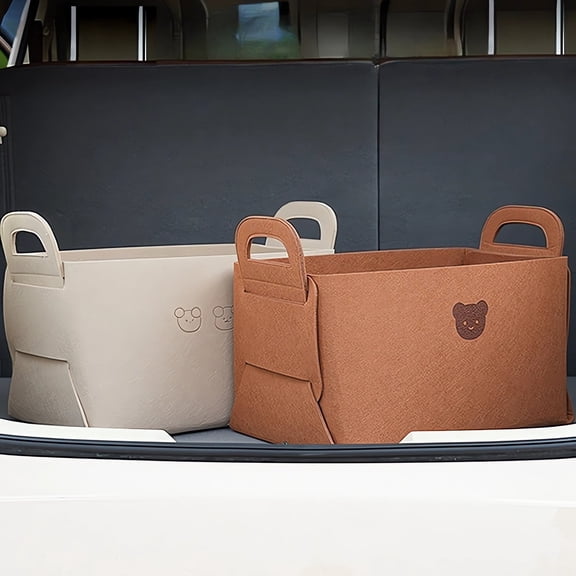 ROFICORD Cartoon Cute Bear Storage Box, Felt Foldable Large Capacity Car Trunk Organizer with Handle, 2 Pack