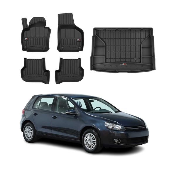 OMAC Premium Floor Mats & Cargo Liners for VW Golf Mk6 2010-2014 Black 5 Pcs