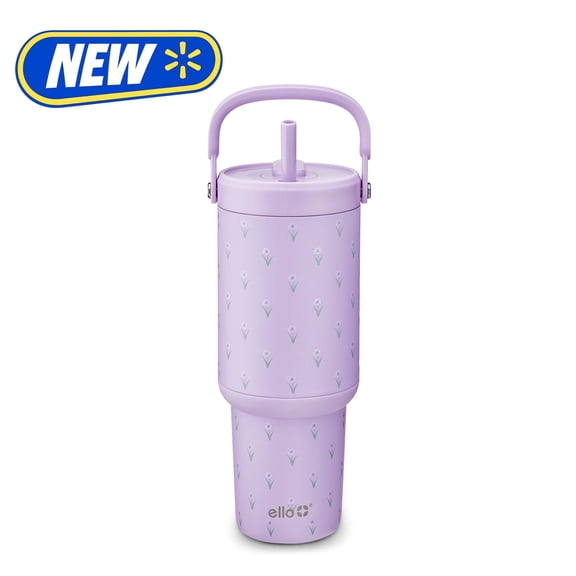 Ello Oasis Go 30oz Stainless Steel Tumbler with Top Handle and Retracting Straw, Lavender Haze