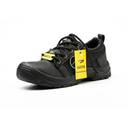 

Low Help Safety Shoes for Men Women Steel Toe Cap Trainers Lightweight Waterproof Leather Work Shoes Breathable Sneakers (Size:40 Black)