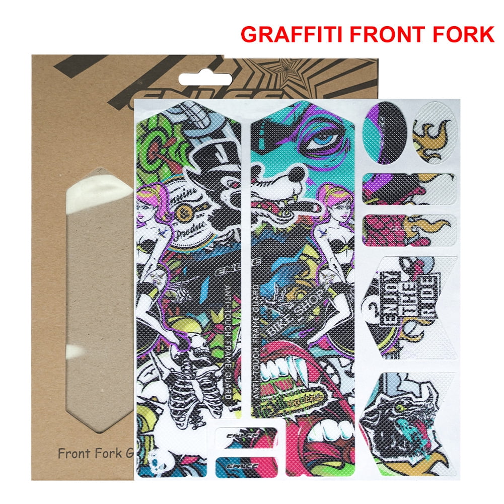 BLEEUS 3D Protective Stickers Mtb Road Bike Frame Sticker Cycling Essentials (Fork Graffiti)