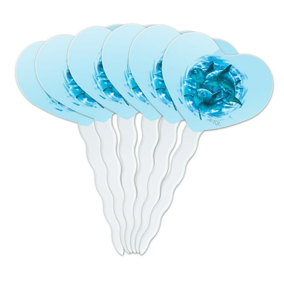 Dolphin Dudes Diving Heart Love Cupcake Picks Toppers Decoration Set of 6