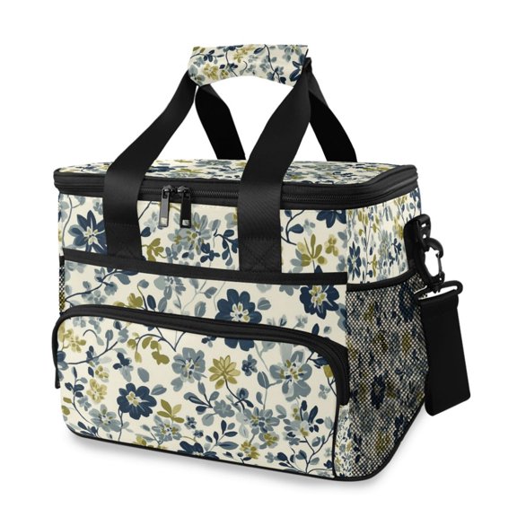 FORMRS Insulated Cooler Bag 24 Cans Capacity Soft Leakproof Lunch Box with Side Pockets, Light Floral