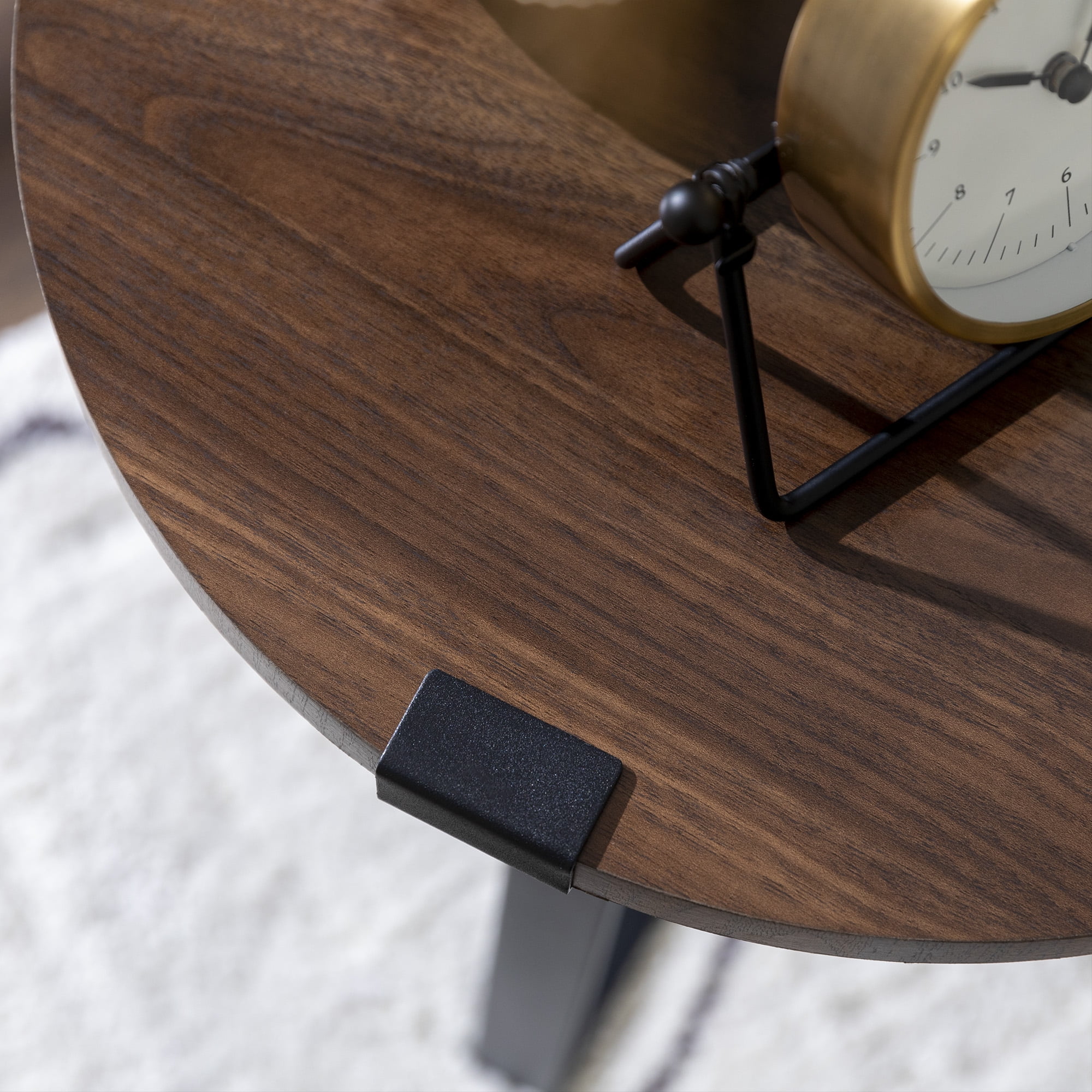 Walker Edison Rustic Wood and Metal Round End Table, Dark Walnut