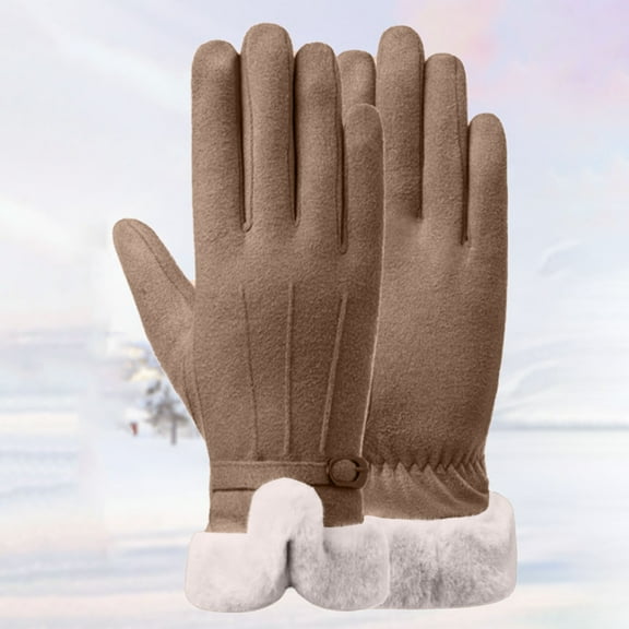 ICHUANYI Womens Windproof Dressy Gloves Faux Fur Trim Cuff Thermal Lining Warm Winter Gloves