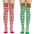 thumbnail image 1 of 2 parejas Mujeres de la rodilla Calles altos para la Navidad por mucho tiempo sobre medias de rodilla con arco y bolas esponjosas para mujeres disfraz de fiesta de navidad de Halloween, 1 of 5