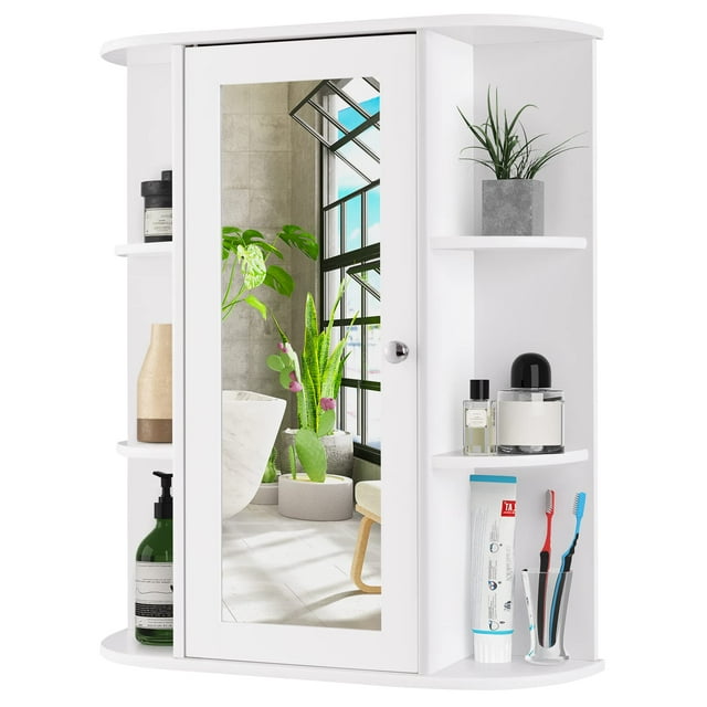 Mueble de baño montado en la pared COSTWAY con espejo y estantes