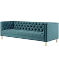 thumbnail image 3 of Contemporary Modern Urban Designer Living Room Lounge Club Lobby Sofa, Velvet Fabric Metal Steel, Blue, 3 of 6