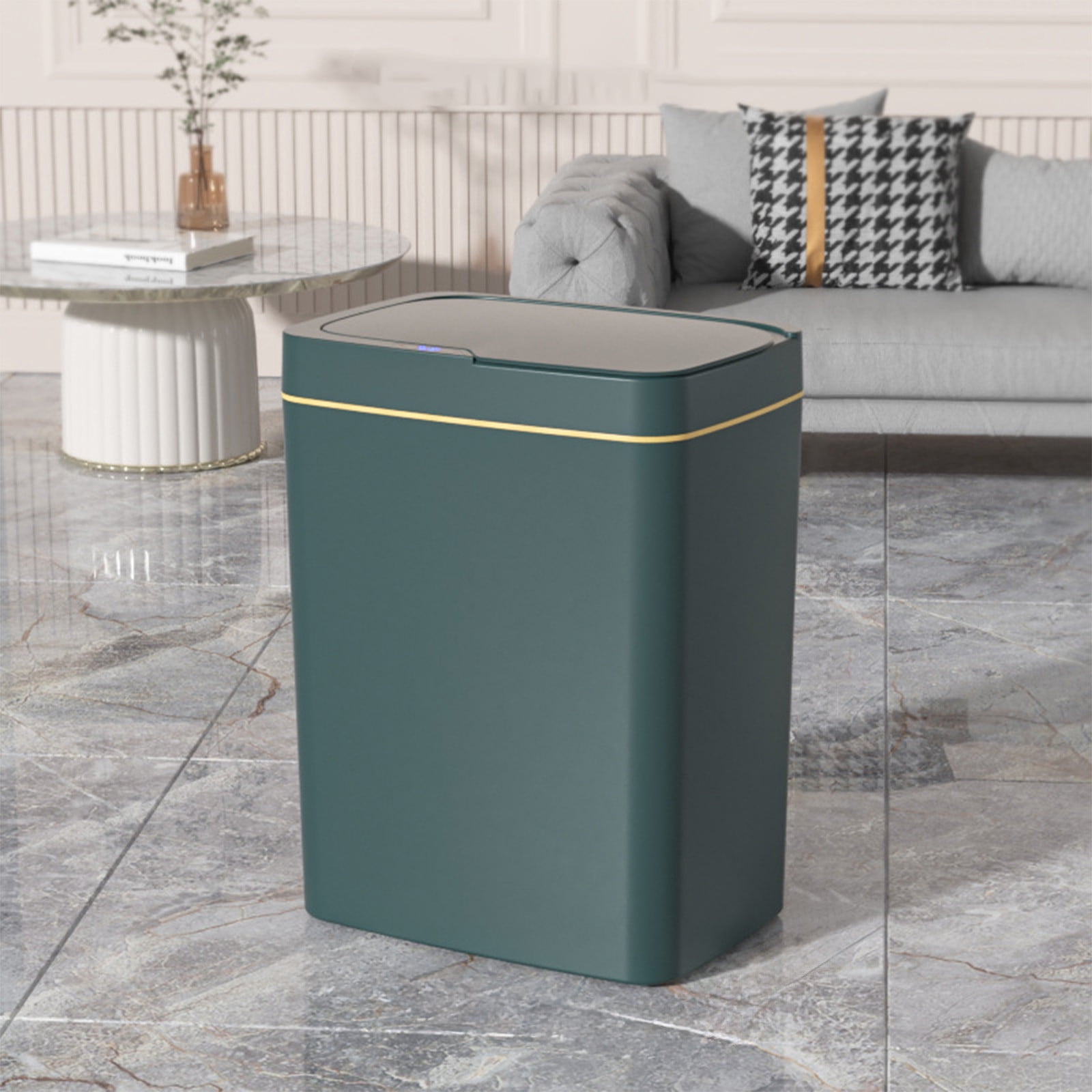 Bathroom Trash can with Automatic Touchless Lid,4 Gallon Motion Sensor Small Garbage Can, Smart Trash Bin for Bedroom, Office, Living Room （Green）