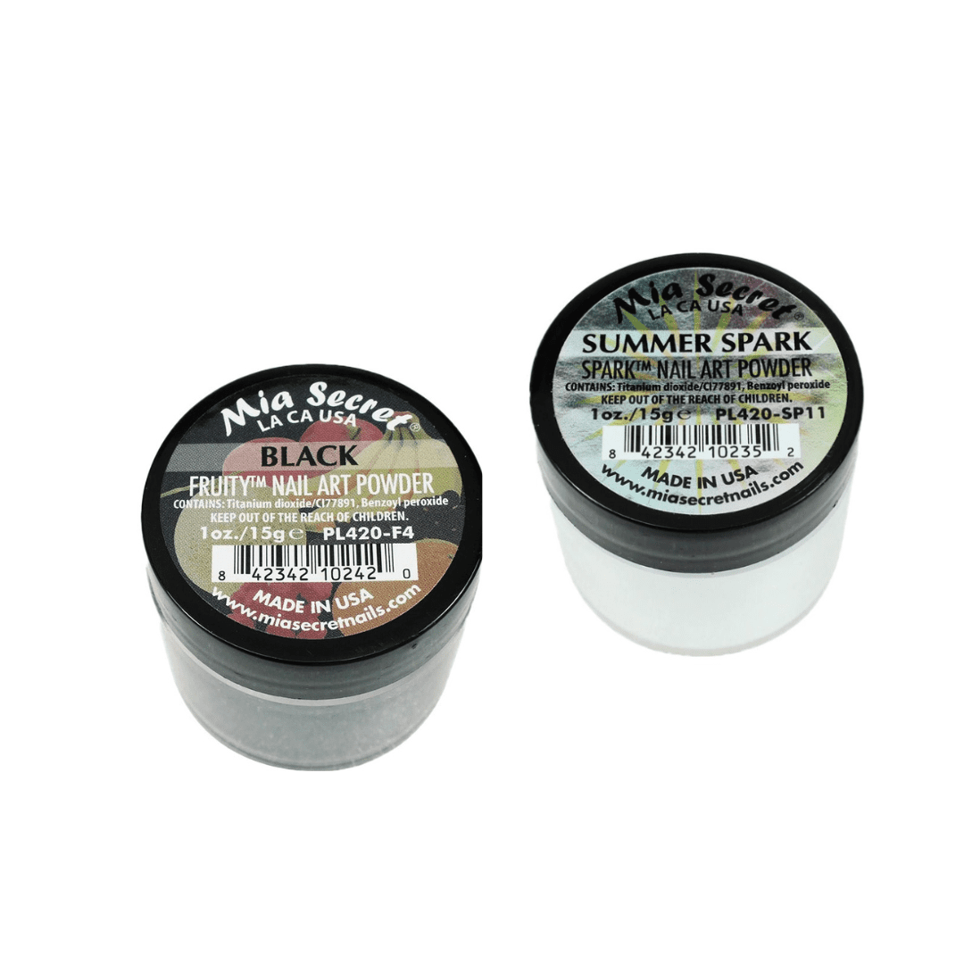 Mia Secret - 1oz - Fruity Nail Art Powder Black 1oz & Spark Nail Art Powder Summer Spark 1oz - COMBO
