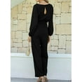 thumbnail image 4 of Womens Dressy Jumpsuits Long Sleeve Belted Wide Leg Pants Romper Jumpsuit Wedding Guest Outfits Black L, 4 of 9
