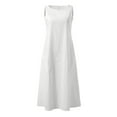 thumbnail image 3 of Pompotops Mode Femmes Uni Confortable Été Col Rond Dames Poches Robe Sans Manches, 3 of 7