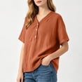 thumbnail image 3 of LEKWK Linen Tops for Women Short Sleeve Button V Neck Casual Shirts Lightweight Loose Fit Solid Summer Tops Fashion Beach Vacation Daily Outfits, 3 of 6