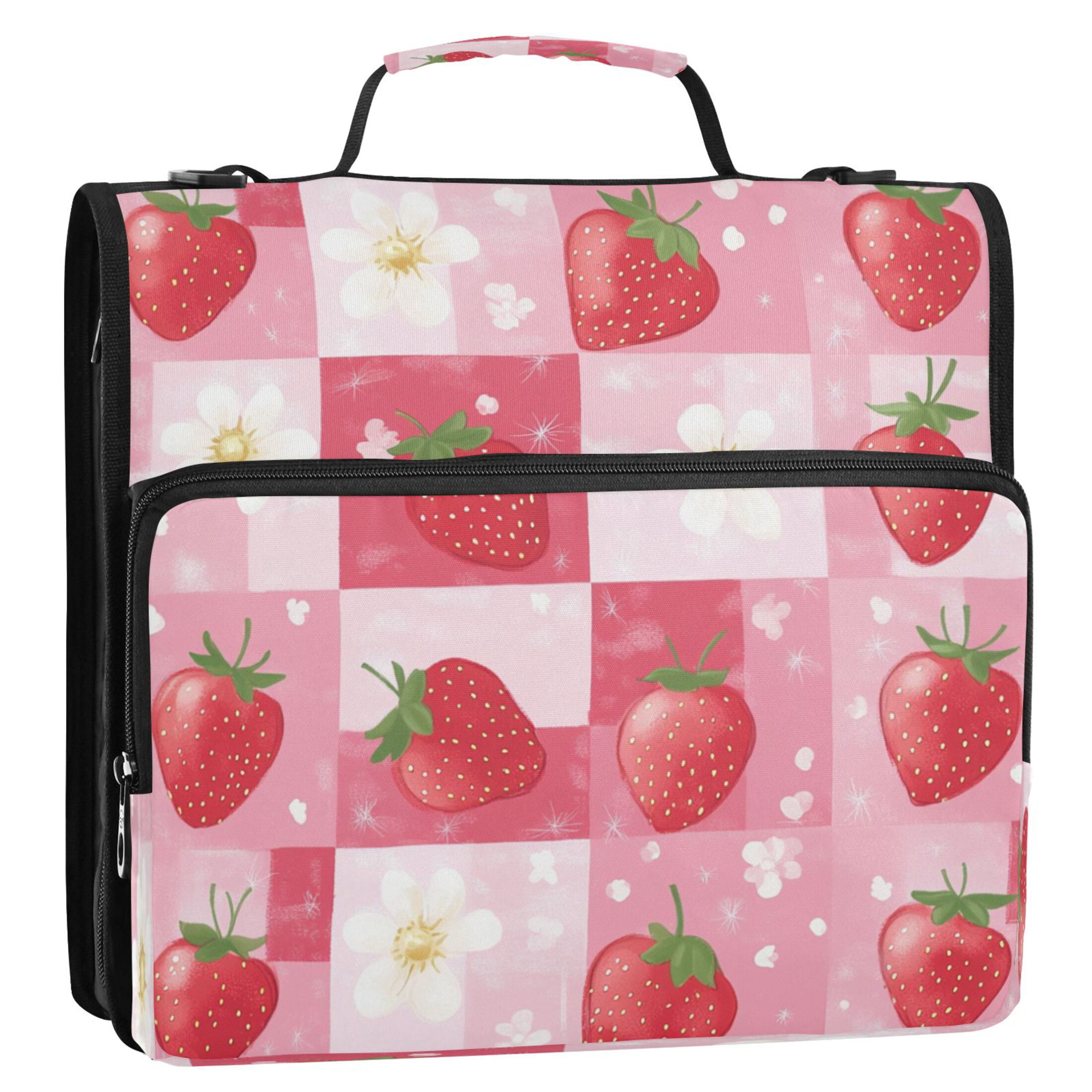 YAZAOO Zipper Binder trapper keeper Documents Organized Design Sweet Strawberry Printed