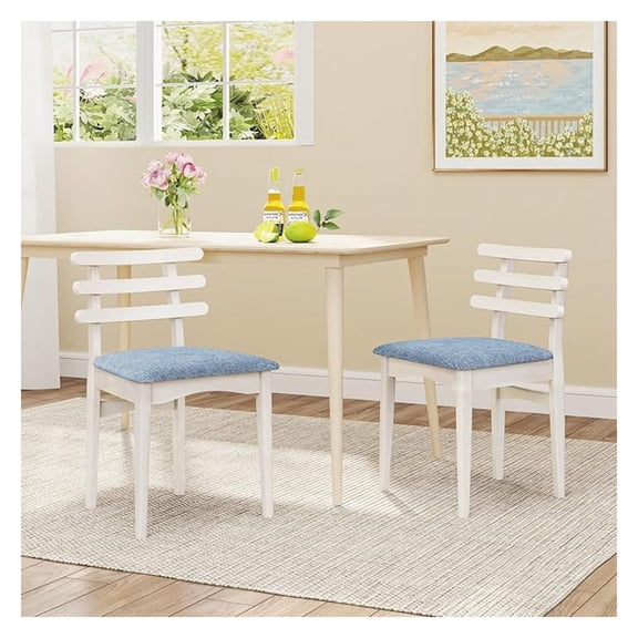 Wooden Dining Chairs Set of 2, Upholstered Kitchen Side Chairs w/Rubber Wood Frame, Padded Seat & Open Ladder Back, Farmhouse Armless Dinette Chairs for Dining Room, Living Room