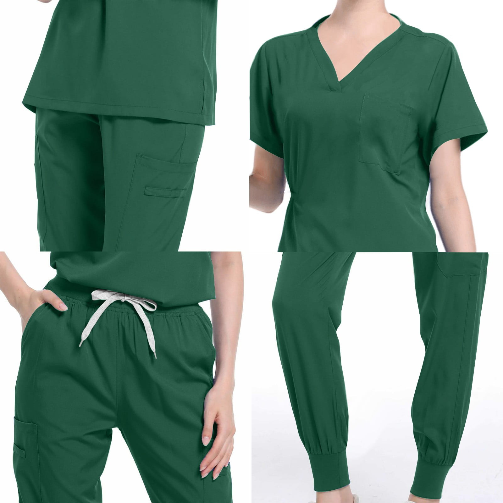 qolati Scrub Sets for woman 2024 Essential Jogger Scrub Suits Sets Nursing Uniform Stretch V-Neck Top & Drawstring Cargo Pants with Pockets Army Green XXL 12
