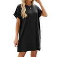 thumbnail image 4 of Hibeli Women Round Neck Short Sleeve Pocket Solid Color Mini Dress, 4 of 7