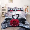 thumbnail image 1 of Juego de edredón CoutueChen con forma de cisnes negros y rosas, tamaño doble, 3 piezas, 1 of 6