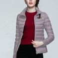 thumbnail image 4 of felwors Puffer Jacket Women Casual Feather Lightweight Down Jackets Packable Solid Color Puffer Coats With Storage Bag Winter Light Purple, M, 4 of 6