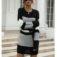 thumbnail image 1 of Sweater Dress, Fashionable Pullover Sweater Dress Round Neck Loose Color Block Polyester Fiber  For Dating For Autumn For Holiday ANGGREK gris claro L, 1 of 7