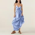 thumbnail image 2 of Dresses for Women 2025 Halter Neck Pleated Maxi Dress Loose Fit Fashion Sundress Beach Vacation Dresses, 2 of 7