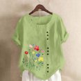 thumbnail image 1 of Xuyuer Women's Spring And Summer Block Print Round Neck Button Short Sleeve Casual T-Shirt, 1 of 5
