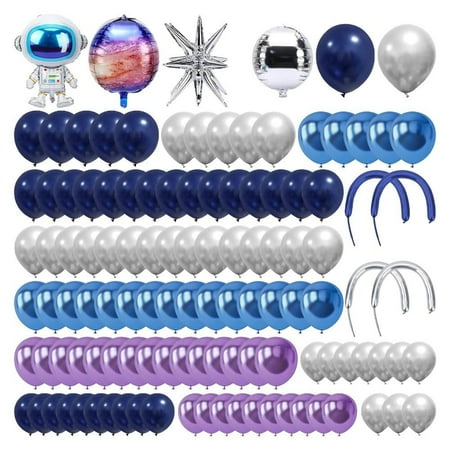 Uniquer Space Balloon PriNst Garland Kit, Blue Purple Silver Galaxy Design Balloon Arch Kit, Astronaut Foil Balloons, Space Themed Birthday Party Decoration