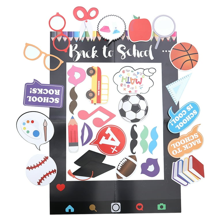 30pcs Back to School Paper Party Photo Frame Props Creative Glasses Moustache Decoration Photo Booth Props Set Photography Accessories Message Board