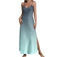 thumbnail image 2 of Maqroz Womens Summer Dresses Maxi Gradient Color Spaghetti Strap V Neck Dress Loose Side Split Long Office Summer Beach Travel Dresses Summer Sleepwear Multicolor S, 2 of 8