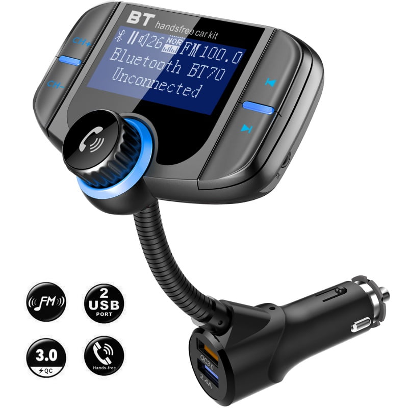 Wireless Audio Bluetooth Car Adapter Handsfree Call Bluetooth Car Kit with 1.7 LCD Screen Dual USB Ports and AUX Bluetooth FM Transmitter for Car