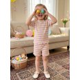 thumbnail image 3 of BemeyourBBs Toddler Baby Girl Summer Clothes 6 12 18  24 Months 2 3 4 Years Baby Girl Summer Outfit Ribbed Striped Short Sleeve Lettuce Trim TShirt Tops and Shorts 2 Piece Set, 3 of 8
