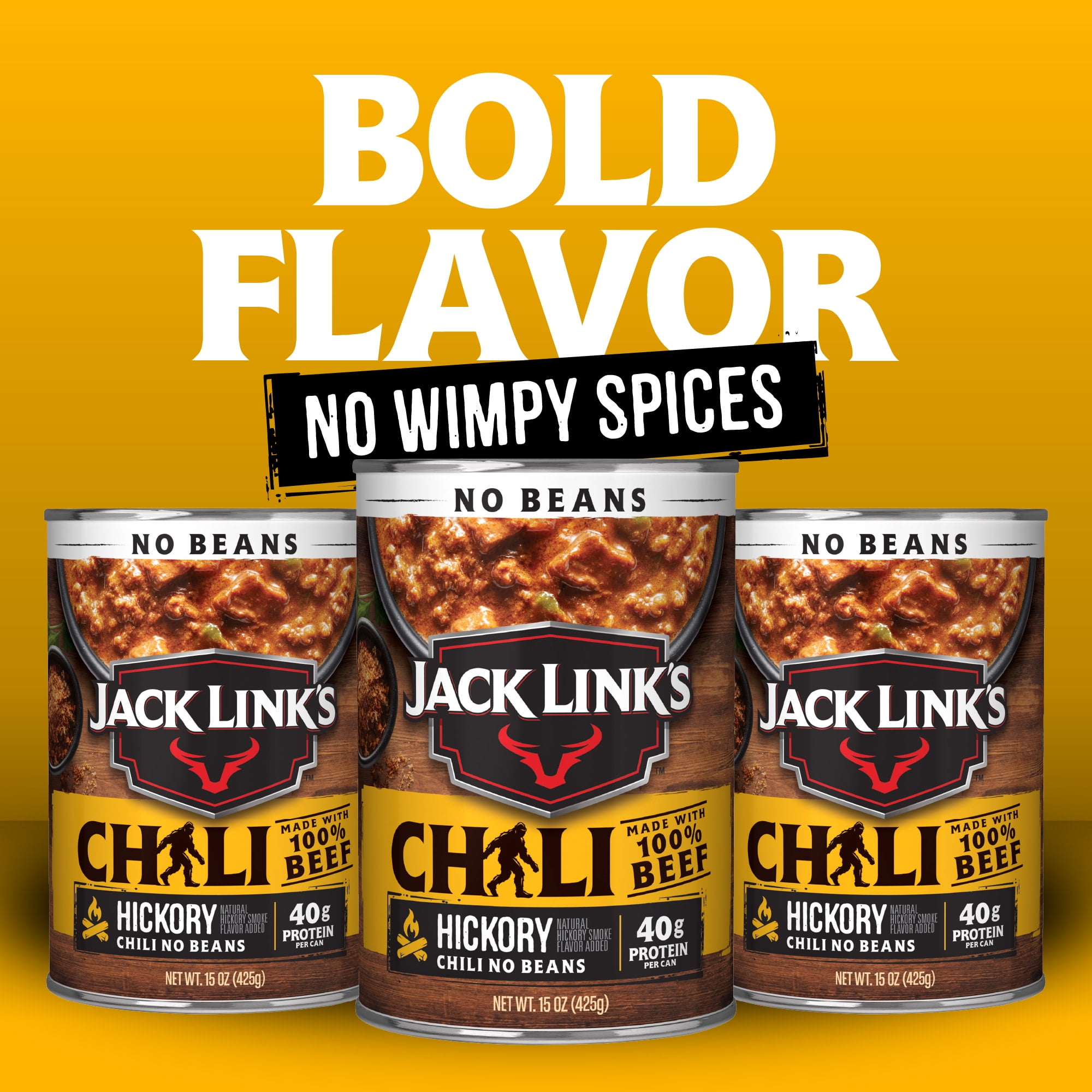 (12 pack) Jack Link's, Chili Hickory Flavored, No Beans, 15oz Can, 36g of Protein, Made with 100% Beef