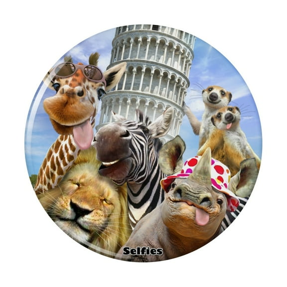 Leaning Tower Pisa Italy Selfie Giraffe Zebra Lion Rhino Kitchen Refrigerator Locker Button Magnet