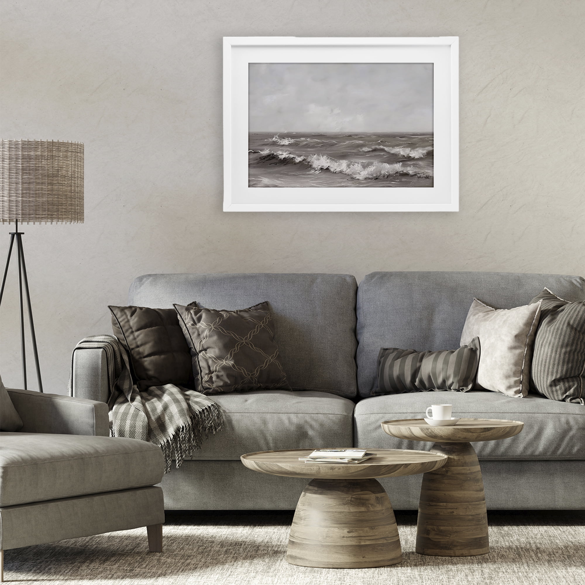 Stupell Industries Monochrome Sea Ripples White Framed Print Under Glass, design by Jacky Ngan