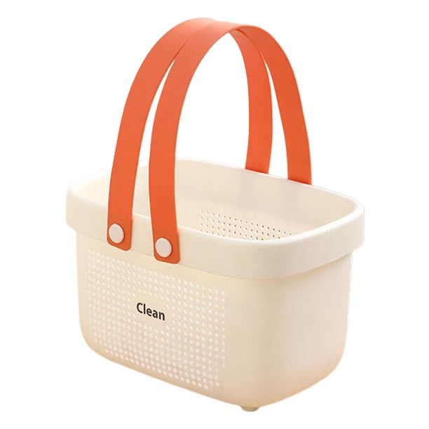 Cesta para ducha, cesta organizadora para ducha, bolsa organizadora de almacenamiento naranja y blanco