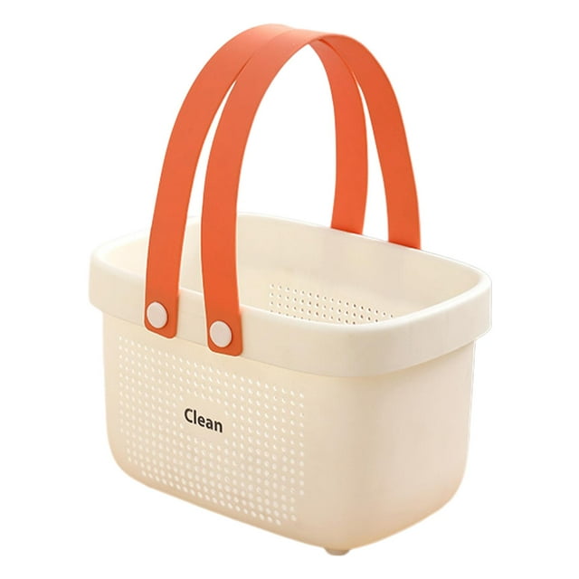 Cesta de ducha, cesta organizadora para ducha, suministros de limpieza portátiles y duraderos naranja y blanco
